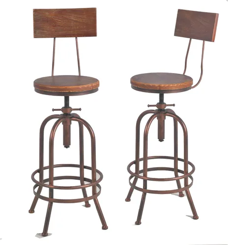 Miniatura 12 de Taburete de bar industrial, de 26 a 32 pulgadas, ajustable, giratorio, de piel sintética, taburete de bar con reposapiés, para cocina, comedor, pub