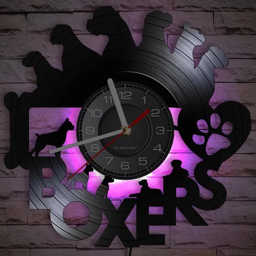 Reloj de pared con diseño de disco de vinilo LED I Love Boxes de 12 pulgadas con 7 colores luminosos, reloj de pared vintage con luces de perro