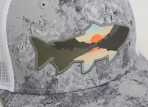 Miniatura 3 de Paramount Outdoors Sombrero de pesca de trucha al atardecer, diseño de silueta de pez de montaña, sombrero para exteriores con cómodo Snapback