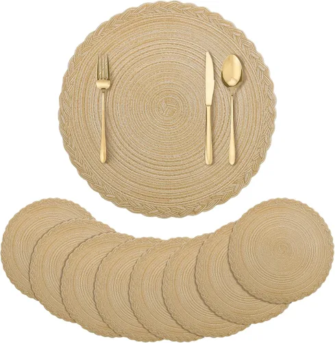 Miniatura 10 de fanquare Juego de 4 manteles individuales redondos color beige de 15 pulgadas con borde de encaje, estilo francés, trenzados, antideslizantes