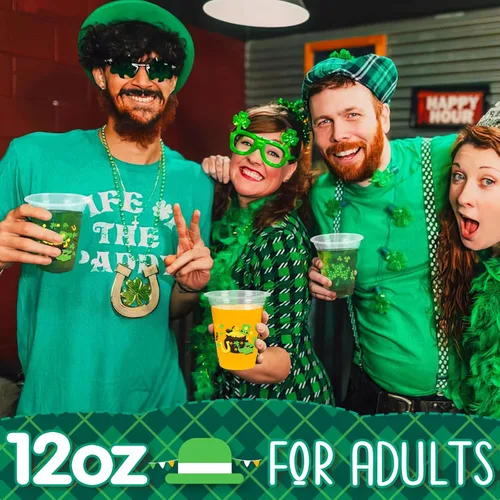 Miniatura 7 de Vasos desechables para el día de San Patricio, 50 vasos de plástico transparente desechables de trébol verde de 12 onzas con múltiples estilos