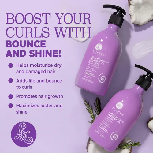 Miniatura 2 de Luseta Juego de champú y acondicionador para cabello rizado con aceite de coco, rebote ilimitado y definición para cabello ondulado y ensortijado