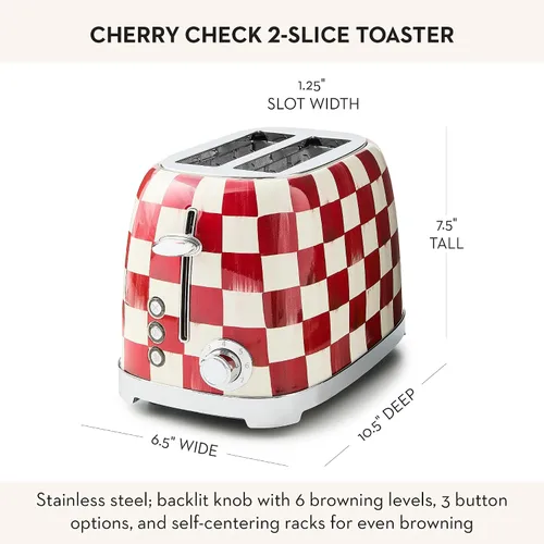 Miniatura 9 de MACKENZIE-CHILDS Paquete de hervidor eléctrico de acero inoxidable con tostadora de 2 rebanadas de acero inoxidable, cuadros de cereza roja y blanca
