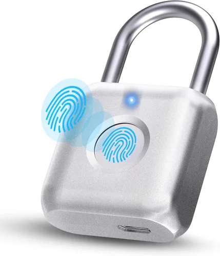 Miniatura 9 de Pothunder Candado inteligente de huellas dactilares, cerradura de metal biométrico sin llave, impermeable, recargable por USB, para casillero de Gris