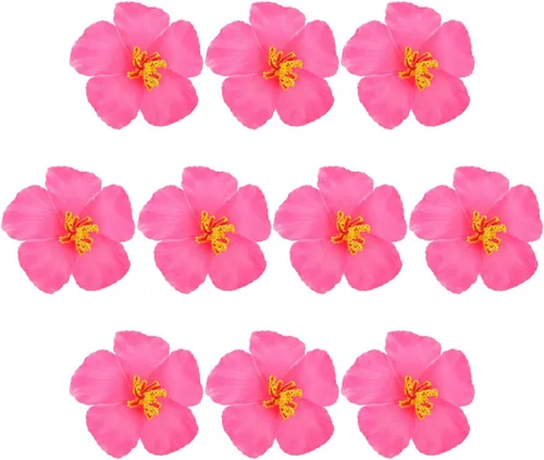 PRETYZOOM 10 flores artificiales de hibisco, flores de seda tropicales hawaianas de 3.9 pulgadas para decoraciones de fiesta Luau, accesorios para