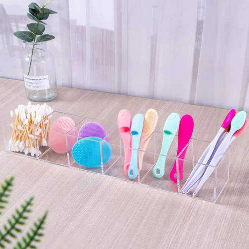 Miniatura 5 de dedoot Organizador de cajones transparente, 6 compartimentos, organizador de acrílico, cubo cuadrado de plástico duradero para maquillaje, joyas