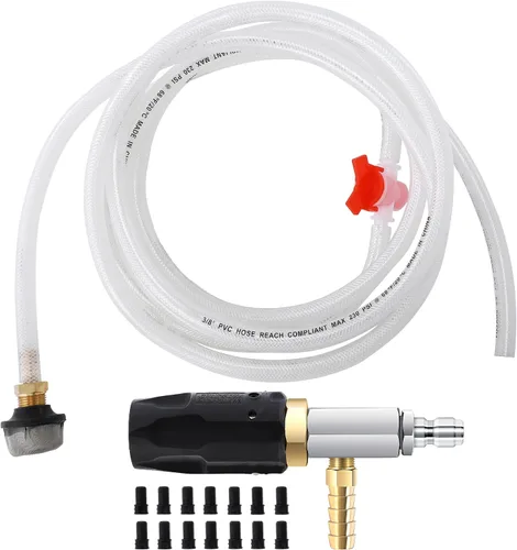 Miniatura 9 de JOEJET Inyector aguas abajo para lavadora a presión, kit de inyector químico ajustable, lavadora de potencia variable Boquilla de largo alcance