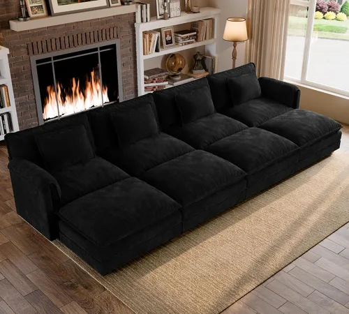 Miniatura 20 de ELUCHANG Sofá modular de gran tamaño de 79 pulgadas, cómodo sofá en forma de nube para sala de estar, sofá en forma de L con otomana, sofá de Negro