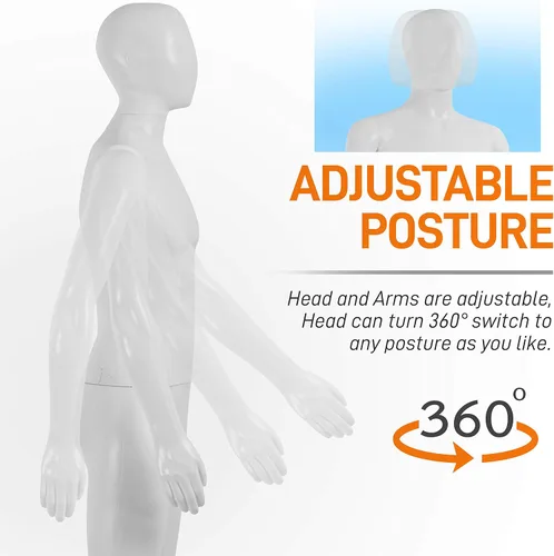 Miniatura 3 de SereneLife Forma de vestido de torso de maniquí masculino de 74 pulgadas con soporte de cuerpo completo, desmontable, ajustable, detalles faciales