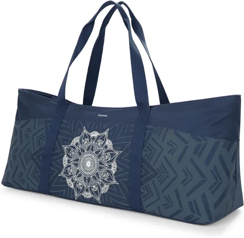 Miniatura 9 de Gonex Bolsa para esterilla de yoga, bolsa de gimnasio de lona extra con cremallera de metal impermeable, se adapta a tapetes y bloques, elegante Azul