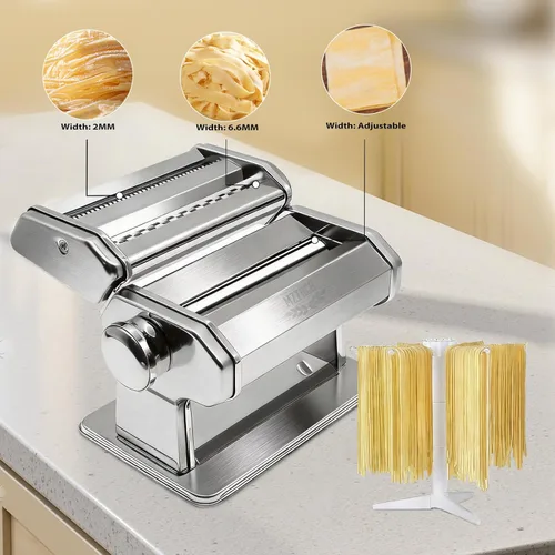 Miniatura 3 de MZTOGR Máquina para hacer pasta con 9 ajustes de grosor ajustable, máquina de fideos 2 en 1, incluye cortador de pasta, accesorio para máquina