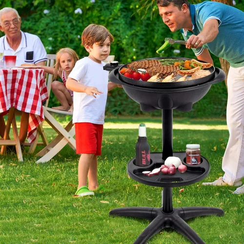 Miniatura 2 de Giantex Parrilla Eléctrica para Interiores y Exteriores, Placa de Parrilla Antiadherente, 3 Zonas de Cocción, Control de Temperatura, Bandeja
