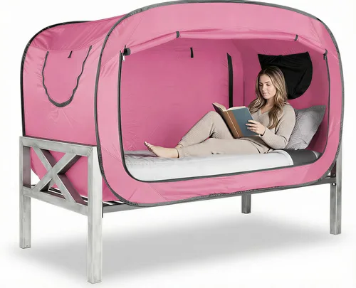 Miniatura 13 de ANC POP Tienda de Cama Twin Dosel de Cama Tienda de Ensueño Portátil para Adultos Tiendas de Dormir Interiores con 2 Puertas Tiendas de Espacio Negro