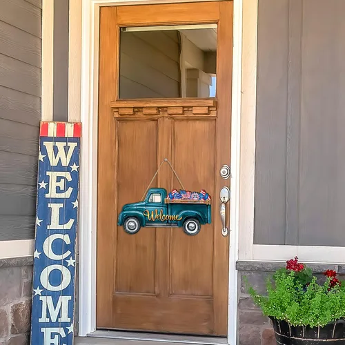 Miniatura 4 de Ferraycle Letrero de bienvenida intercambiable con el 250º aniversario para decoración de camión con 12 iconos de vacaciones, decoración rústica
