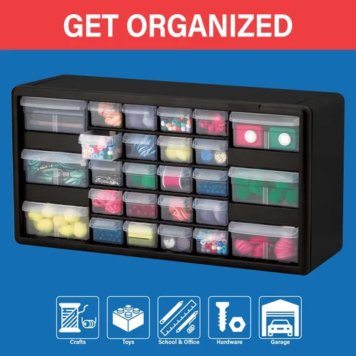 Miniatura 4 de Repisa para almacenamiento de piezas, de plástico, con 26 cajones Akro-Mils 10126REDBLK20, de 20 pulgadas x 10-1/4 pulgadas x 6-3/8 pulgadas, rojo