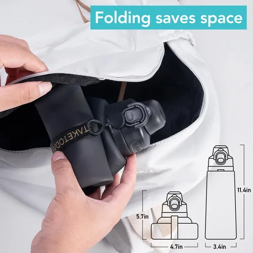 Miniatura 7 de TakeToday Botellas de agua plegables de 32 onzas, botella de agua plegable de viaje, sin BPA, botella de agua de silicona a prueba de fugas