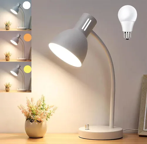 AFORTLO Lámpara de escritorio LED, lámpara de mesa de 3 colores cambiables de temperatura, cuello de cisne flexible, luz de lectura de libros para