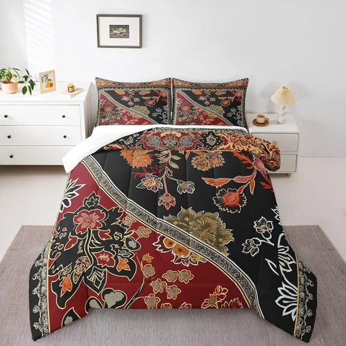 Miniatura 45 de Erosebridal - Juego de ropa de cama damascada negra para adultos, conjunto de edredón victoriano antiguo estilo barroco, tamaño queen, edredón Multi