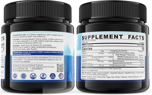 Miniatura 9 de Paquete de 2 cápsulas blandas de aceite de krill antártico Omega 3 de 1200 mg (fabricado en Estados Unidos) con fosfolípidos, colina y astaxantina
