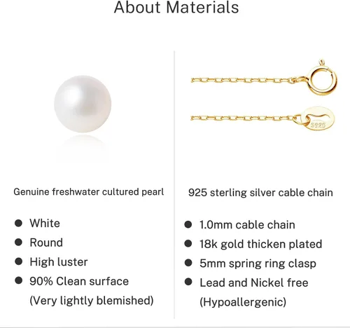 Miniatura 4 de AAAA Single Pearl Necklace Sterling Silver Floating Freshwater Cultured Pearl Pendant Necklace for Women 16 inch,17.5 inch