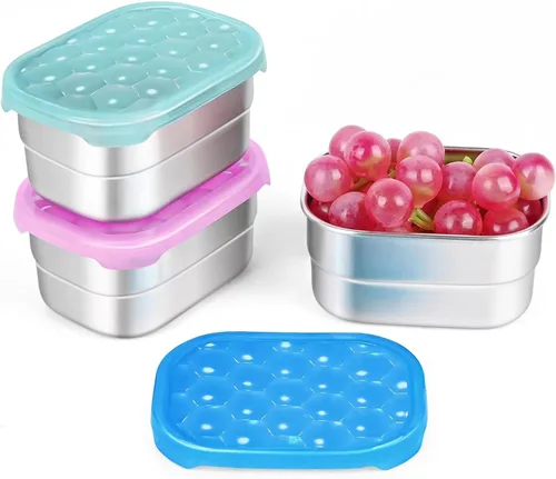Miniatura 23 de Tanjiae Recipientes Pequeños de Acero Inoxidable para Almuerzo para Niños A Prueba de Fugas Sin BPA Recipientes para Aperitivos con Tapas