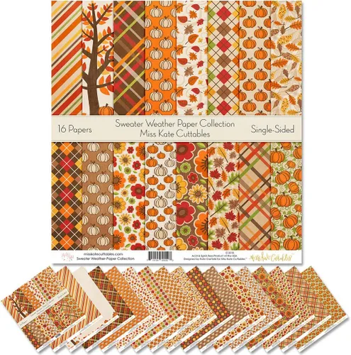 Paquete de papel de patrón – Sweater Weather – Scrapbook Premium Specialty Paper de una cara de 12 x 12 pulgadas, colección incluye 16 hojas – por