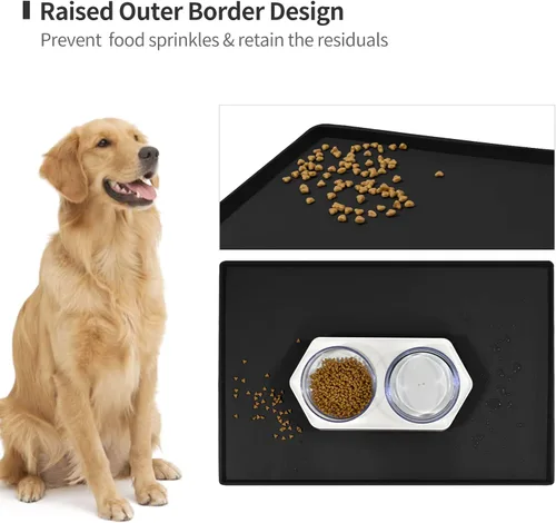 Miniatura 3 de Mantel individual de silicona para cuencos para comer para perros y gatos, impermeable, antideslizante. Tamaño: (18.5 x 11.5 pulgadas) borde elevado