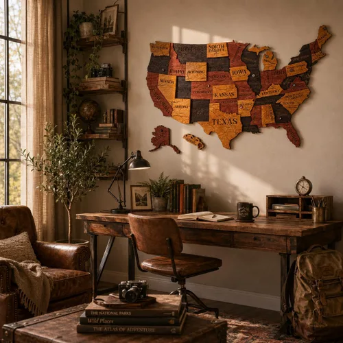 Miniatura 8 de Mapa de madera de EE. UU. lugares visitados - Mapa de madera de Estados Unidos con pines - Arte de pared decorativo 3D de rastreador de viajes