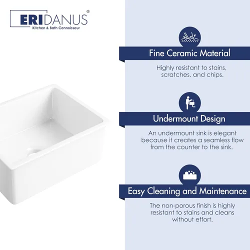Miniatura 5 de Eridanus - Fregadero de cocina de cerámica rectangular de 24 pulgadas, 23½ x 18½ x 10 pulgadas