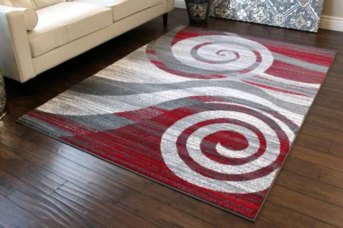 Miniatura 18 de Masada Rugs, Stephanie Collection 1103 - Alfombra de área moderna y contemporánea, color rojo, gris y blanco (2 pies 4 pulgadas x 11 pies), largo
