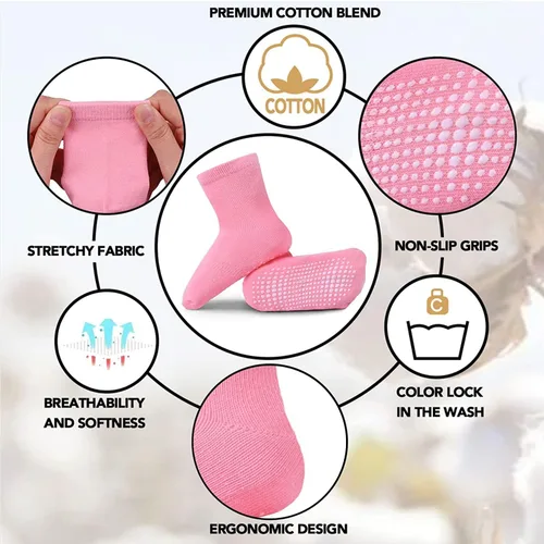 Miniatura 3 de 6 pares de calcetines antideslizantes acogedores y cálidos tipo crew con agarres para bebés, infantes, niños pequeños, niños y niñas