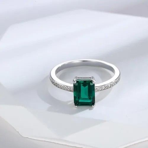 Miniatura 5 de Gnteey Anillos de plata de ley 925 de 0.315 x 0.236 in, con piedra natal de corte esmeralda, anillo de compromiso para mujer