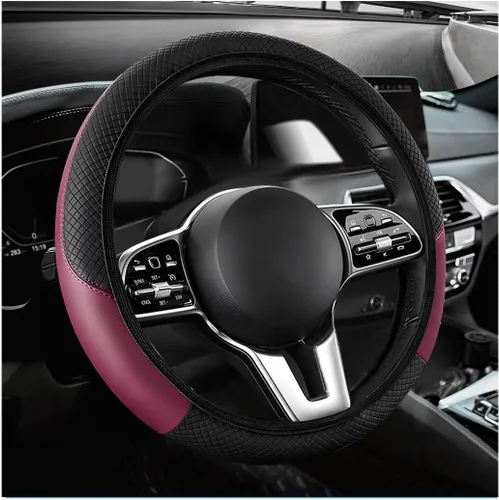 Miniatura 17 de Funda para volante de automóvil, 15 pulgadas, antideslizante, protector de volante de cuero elástico, cómodo, transpirable, deportivo para mujeres