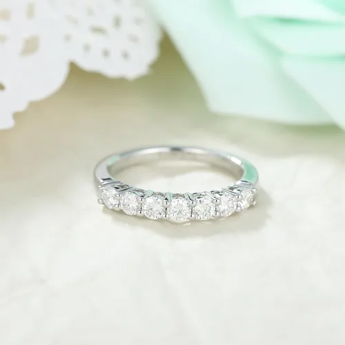 Miniatura 2 de IRROYA Anillos de boda de moissanita genuina para mujer, 7 piedras, corte redondo, 0.70 quilates, anillos de boda de moissanita para mujer, chapados