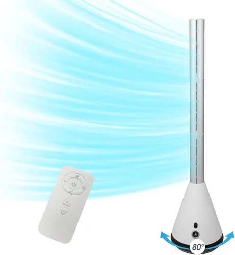 Ventilador de torre sin aspas con control remoto, ventilador de circulación de aire oscilante de 80°, 9 velocidades, temporizador de 8 horas,