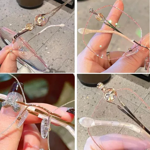 Miniatura 4 de Lentes de prebicia con luz azul sin montura de diamante para mujer, lentes de lectura sin montura para mujer (2, dorado)