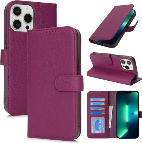 Miniatura 114 de Zouzt Funda para iPhone 11 de 6.1 pulgadas de piel auténtica con 4 ranuras para tarjetas, tarjetero con bloqueo RFID, tapa magnética, función atril