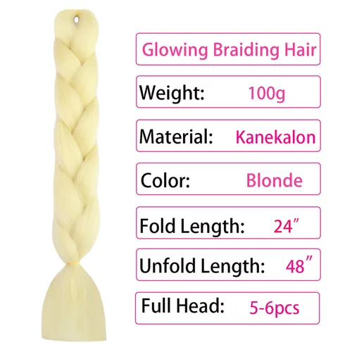 Miniatura 3 de Cabello trenzado rubio de 24 pulgadas, 613, extensiones de cabello trenzado jumbo, 3 piezas de trenzas luminosas que brillan en la oscuridad