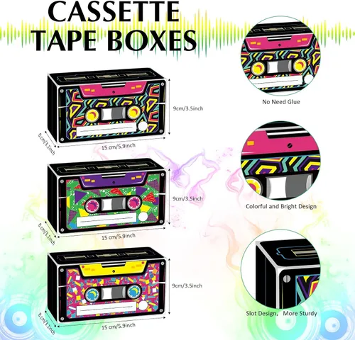 Miniatura 2 de Funrous 24 cajas de recuerdo de fiesta de los años 80 y 90, cajas de recuerdo de regreso a los años 80, cajas de regalo retro de cassette