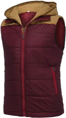 Miniatura 61 de WENKOMG1 Chaleco con capucha con doble cremallera para hombre, abrigo de color sólido, abrigo cálido y grueso, sin mangas, chaqueta suelta