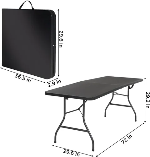Miniatura 3 de COSCO Mesa de banquete plegable por la mitad de 6 pies con asa, negro