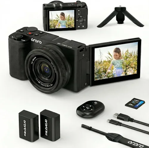 ORDRO Cámara digital 5K para creadores de contenido y vloggers, cámara de vlogging de 64MP para YouTube, cámaras WiFi para fotografía con pantalla