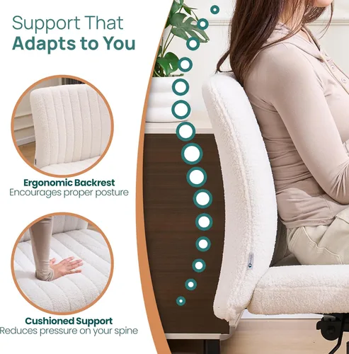 Miniatura 5 de NYPOT Silla de escritorio sin brazos con ruedas para sentarse cruzado - Silla amplia sin brazos para piernas cruzadas - Taburete ajustable de 360°