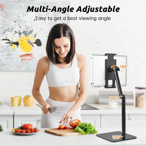 Miniatura 5 de UTEBIT Soporte para iPad para escritorio, giratorio de 360°, soporte de teléfono ajustable de 9.5 a 16.5 pulgadas de altura para escritorio, Negro