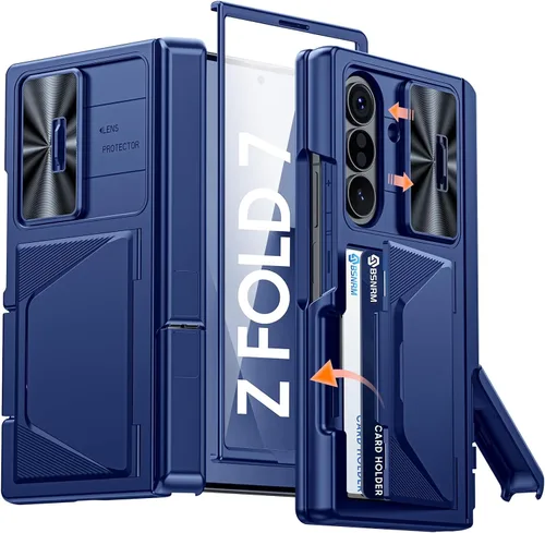 Miniatura 20 de Funda para Samsung Galaxy Z Fold 7 con tarjetero con bloqueo RFID, cubierta de lente deslizante integrada y protección de bisagra y protector