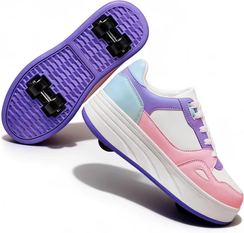 Miniatura 8 de HSQ - Zapatillas de moda con ruedas para patinar, zapatos de patinaje desmontables 2 en 1 con ruedas para niños y niñas