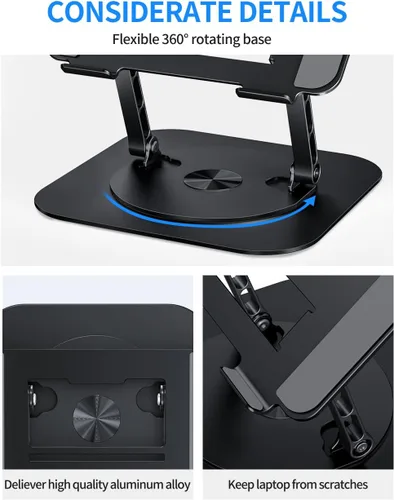 Miniatura 6 de AOEVI Soporte ajustable para laptop con base giratoria de 360°, soporte para computadora portátil ergonómico plegable elevador para computadora