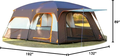 Miniatura 12 de KTT Extra Large Tent 6-10-12-14 Person(A),Family Cabin Tents,2 Rooms,3 Doors and 3 Windows with Mesh,Straight Wall,Waterproof,Double Layer,Big Tent