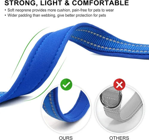 Miniatura 3 de azuza Collar reflectante para perro, de neopreno suave acolchado con anillo para etiqueta de identificación, ajustable para perros pequeños, azul