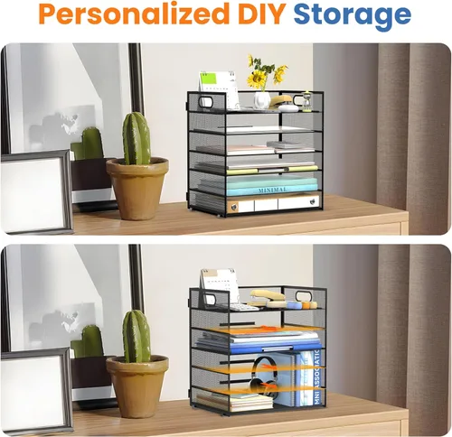 Miniatura 2 de Daltack Organizador de papel de 6 niveles para escritorio, organizador de bandejas de papel para escritorios, organizadores de archivos de Negro